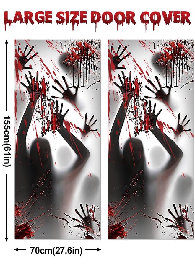 Wohohoho 11 Sheets/202 Pcs Bloody Halloween Decorations Set. 2 Giant Spooky Door Cover, 6 Sheets Horror Window Clings, 3 Sheets Scary Floor Stickers, Halloween Party Wall Decal Bedroom Inside Decor - Image 2